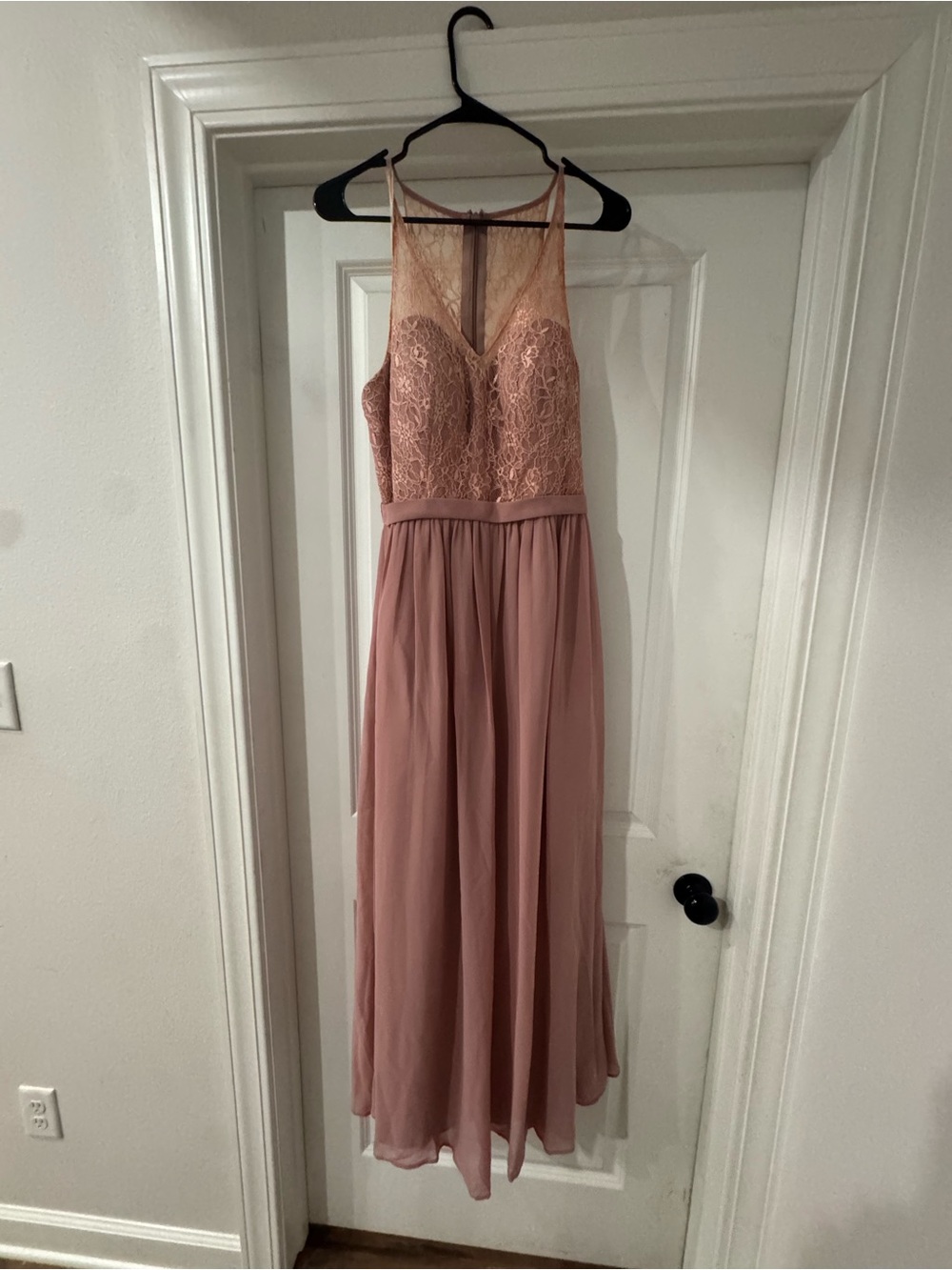 Azazie Dusty Rose Lace Bodice Chiffon Maxi Dress
